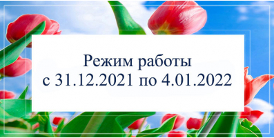 Режим работы с 31.12.2021 по 04.01.2022