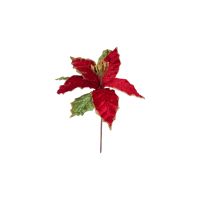 Цветок искусственный Пуансеттия бархат, h26 см, красно-зеленый, FA48-20