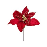 Цветок искусственный Пуансеттия Люкс бархат, красный с золотом, h75 см, FA48-23