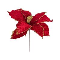 Цветок искусственный Пуансеттия бархат, красный с золотом, h40 см, FA48-21