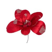 Цветок искусственный декоративный, красный с серебром, h25 см, FA48-44 - вид 1 миниатюра
