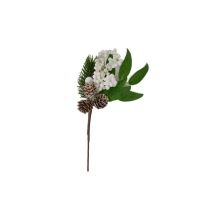 Ветка искусственная еловая с шишками и белыми ягодами h23 см, 1 шт, FA10-42