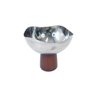 Чаша для сервировки металлическая на деревянной ножке d18 х h15 см, хром, FA53-1 - вид 1 миниатюра