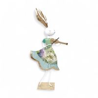 Фигурка Зайка со скрипкой h58 см, металл, белый/мятный/золото, FA59-50