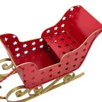 Фигура декоративная Сани с оленями новогодние h50 х 75 х 14.5 см, металл, красный/золото, FA42-37 - вид 2 миниатюра