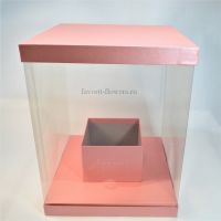 Коробка пластик с картонным дном и крышкой 30 х 30 х 30 см, розовый, М2-2 - вид 1 миниатюра