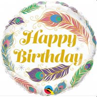 Шар фольгированный Happy Birthday Перо павлина, 18" - вид 1 миниатюра
