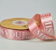 Лента атласная MISS YOU, 2,5 см х 50 ярдов, пудровый, W80-57 - вид 1 миниатюра