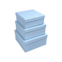 Коробка квадратная с тиснением, набор из 3 шт, голубой перламутр, FA54-2