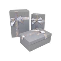 Коробка прямоугольная с бантом, набор из 3 шт, серый, FA54-3
