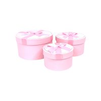 Коробка цилиндр с бантом, набор из 3 шт, розовый, FA54-7