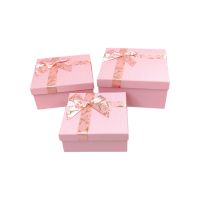 Коробка квадратная с бантом, набор из 3 шт, розовый персик, FA54-8 - вид 1 миниатюра