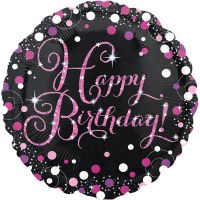 Шар фольгированный Happy Birthday розово-белый Горошек 18" - вид 1 миниатюра