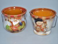 Кашпо керамическое с ручкой Новогодний микс, h11,5 х 10,5 см, W50-4 - вид 1 миниатюра