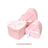 Коробка сердце с бантом Золотые линии, набор из 3 шт, розовый персик, FA54-50