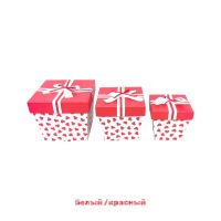 Коробка трапеция Сердечки, набор из 3 шт, белый/красный, FA54-52 - вид 1 миниатюра