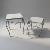 Подставка для цветов квадратная, набор из 2 шт, металл/дерево, молочный, FA59-36