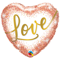 Шар фольгированный Сердце LOVE глиттер 18", розовое золото - вид 1 миниатюра