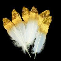Перо декоративное 22 см, 6 шт, белый/золото/глиттер, W113-8 - вид 3 миниатюра
