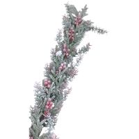 Ветка еловая искусственная с напылением и красными ягодами h110 см, FA10-18 - вид 1 миниатюра