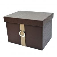 Коробка-органайзер с крышкой, 37 х 27,5 х 24,5 см, экокожа, шоколад, Z8-6 - вид 1 миниатюра