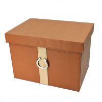 Коробка-органайзер с крышкой, 37 х 27,5 х 24,5 см, экокожа, коричневый, Z8-6 - вид 1 миниатюра