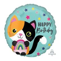 Шар фольгированный Happy Birthday Кот Калико, 18" - вид 1 миниатюра