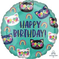 Шар фольгированный Happy Birthday Котики радуга, 18" - вид 1 миниатюра