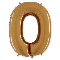 Шар фольгированный цифра 0, матовое золото, 102 см - вид 1 миниатюра