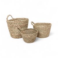 Корзина-кашпо круглая, набор из 3 шт, водоросли, натуральный, E10-1