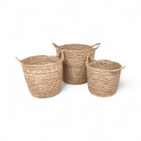 Корзина-кашпо круглая с ручками, набор из 3 шт, водоросли, натуральный, E10-4