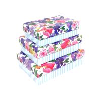 Коробка прямоугольная Цветы яркие, набор из 3 шт, белый, FA54-24