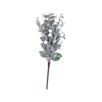 Ветка искусственная с белыми ягодами заснеженная h45 см, зеленый/коричневый, FA10-23