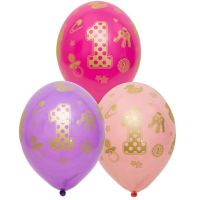Надувные шары шелкография ДР 1 год Девочка, 14", 50 шт - вид 1 миниатюра