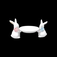 Фигурка Кролики с тарелкой h11 х 24 см, керамика, белый, FA60-4