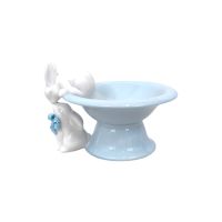 Фигурка Кролик с чашей h8(12) х d15 см, керамика, голубой/белый, FA60-5