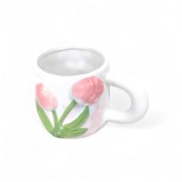 Кашпо с ручкой Тюльпаны 3D h10 х d9 см, керамика, белый, FA60-10