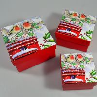 Коробка квадратная Снегири, набор из 3 шт, W38-20 - вид 1 миниатюра