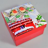 Коробка квадратная Снегири, набор из 3 шт, W38-20 - вид 1 миниатюра