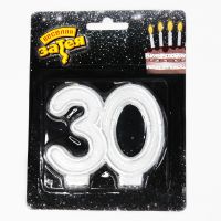 Свечи для торта Цифра 30 серебряный блеск, h7 см - вид 1 миниатюра