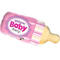 Шар фольгированный ФИГУРА Бутылочка Welcome Baby, 99 см, розовый/голубой - вид 1 миниатюра