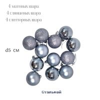 Елочный шар d5 см, 12 шт, пластик, FA24-3 - вид 4 миниатюра