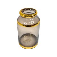 Ваза стеклянная Банка с золотыми полосами d7(12) х h00 см, коричневый, FA52-3 - вид 1 миниатюра