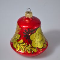 Елочный шар Хохлома - колокольчик, 7 см, стекло