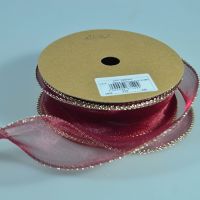 Лента органза Локон с золотым кантом, 4 см х 10 ярдов, W80-52 - вид 2 миниатюра