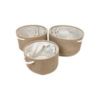 Корзина круглая с ручками, набор из 3 шт, текстиль, натуральный, FA35-28 - вид 1 миниатюра