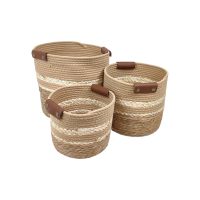 Корзина-кашпо круглая, набор из 3 шт, водоросли/текстиль, натуральный/молочный, FA35-37