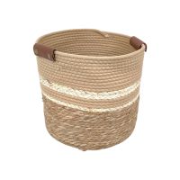 Корзина-кашпо круглая, набор из 3 шт, водоросли/текстиль, натуральный/молочный, FA35-37 - вид 1 миниатюра