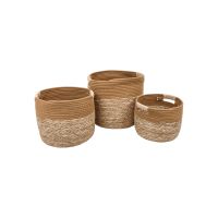 Корзина-кашпо круглая с ручками, набор из 3 шт, водоросли/текстиль, натуральный/коричневый, FA35-38
