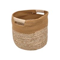 Корзина-кашпо круглая с ручками, набор из 3 шт, водоросли/текстиль, натуральный/коричневый, FA35-38 - вид 1 миниатюра